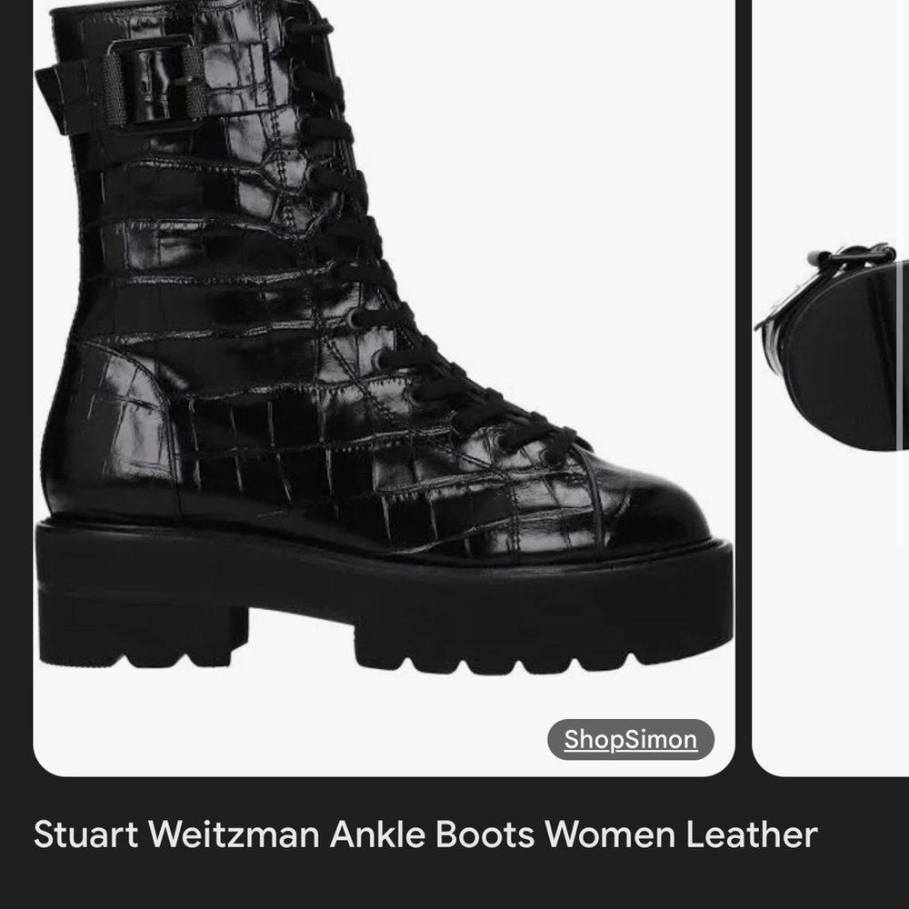 Stuart Weitzman Black Croc-Embossed Ankle Boots